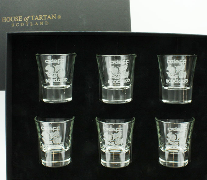 Crieff engraved Shot/Dram glass - Gift boxed, set of 6