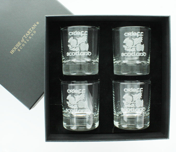 Crieff Engraved Whisky Tumblers, Set of 4, Gift Boxed