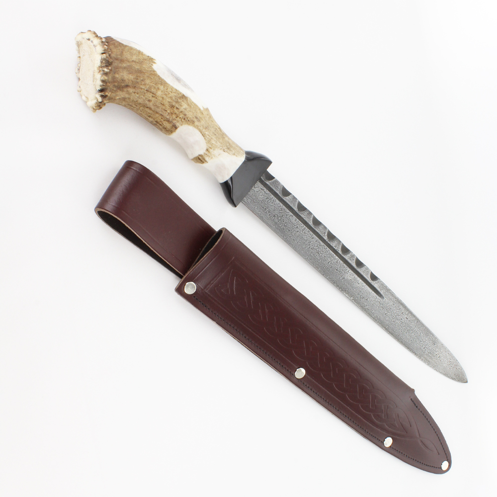 Dirk, Scottish Knife, Damascus Blade & Horn Handle