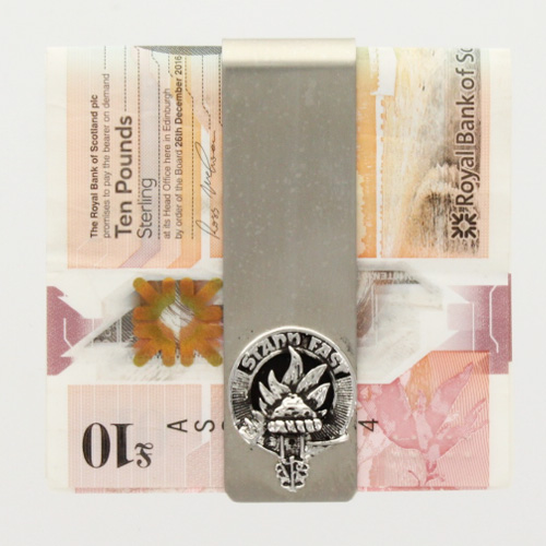 Grant Clan Crest Money Clip - with some real Scottish notes for illustrative purposes only
