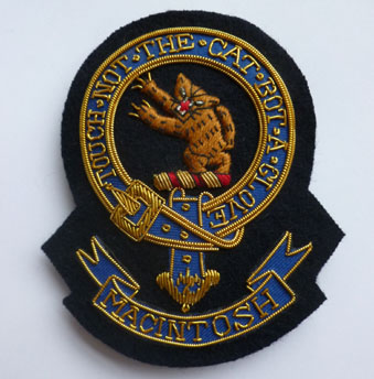 Clan Crest Badge, Hand Embroidered, Clan MacKintosh