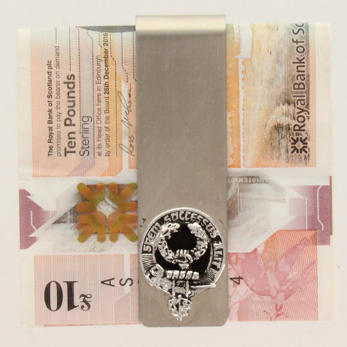 Ross Clan Crest Money Clip - with some real Scottish notes for illustrative purposes only