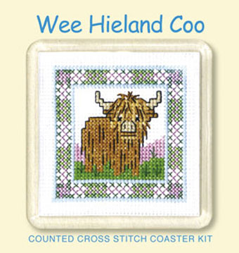 Crafts, Cross Stitch Coaster Kit, Wee Heiland Coo